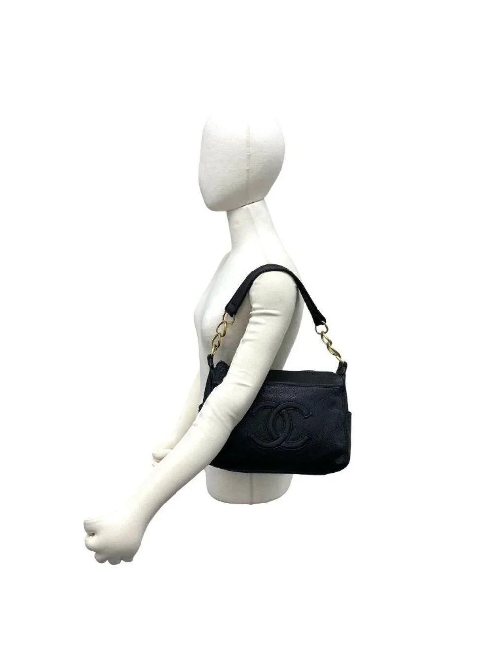 Chanel CC Logo Leather Chain Shoulder Bag Mini Tote Black